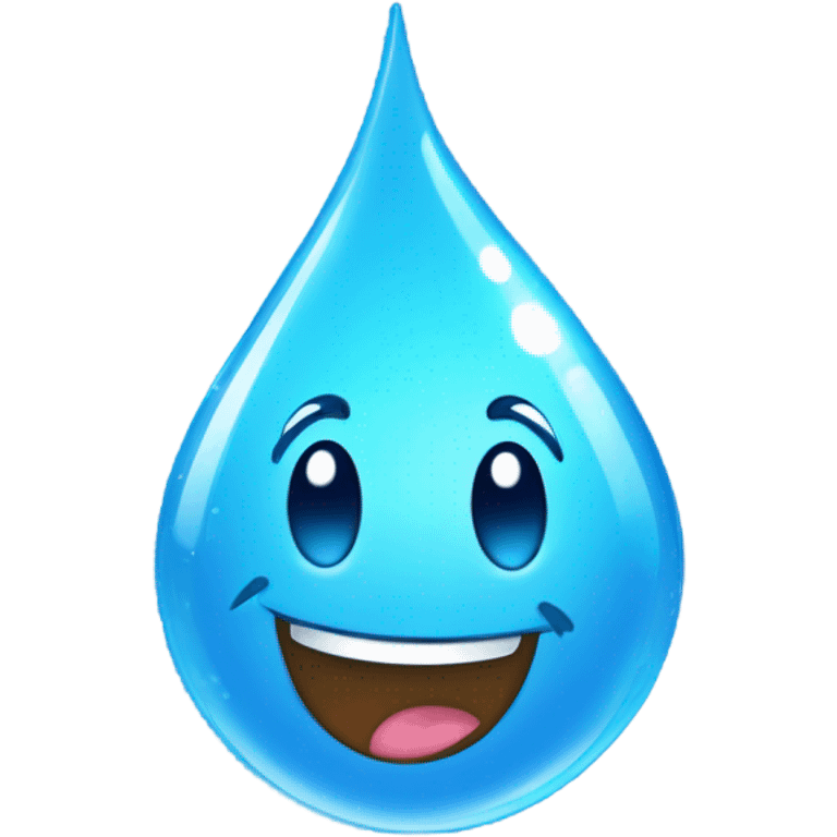 Generate a cheerful blue water droplet emoji with a happy face and sparkling freshness. emoji