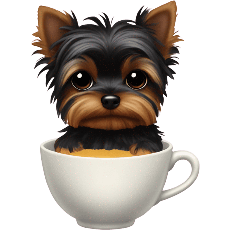 Black teacup Yorkie with a sucker emoji