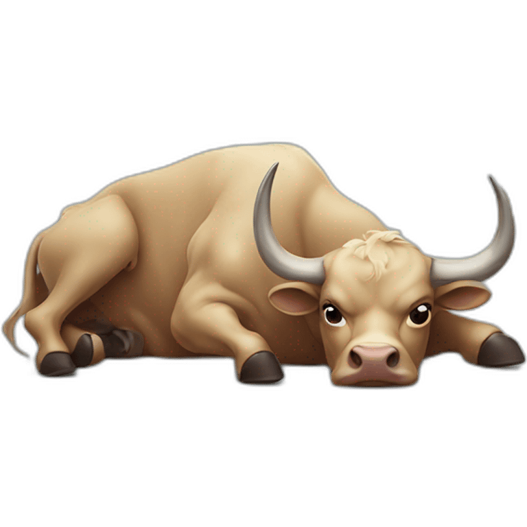 bull suffering, lying down, sad emoji