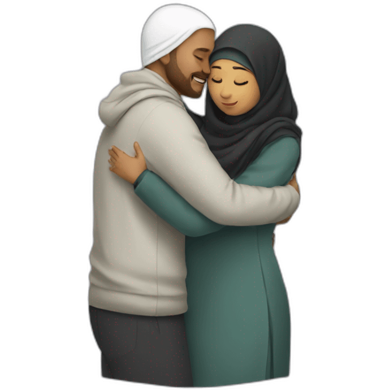 Hijab women and man hug emoji