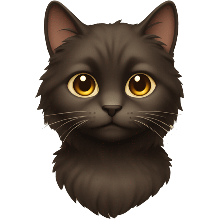 A fluffy dark brown cat with gold eyes and light beige chin emoji