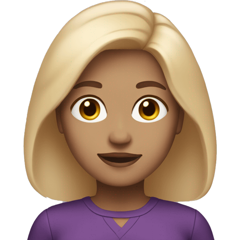 A woman, mid-length blonde hair, purple gradient emoji