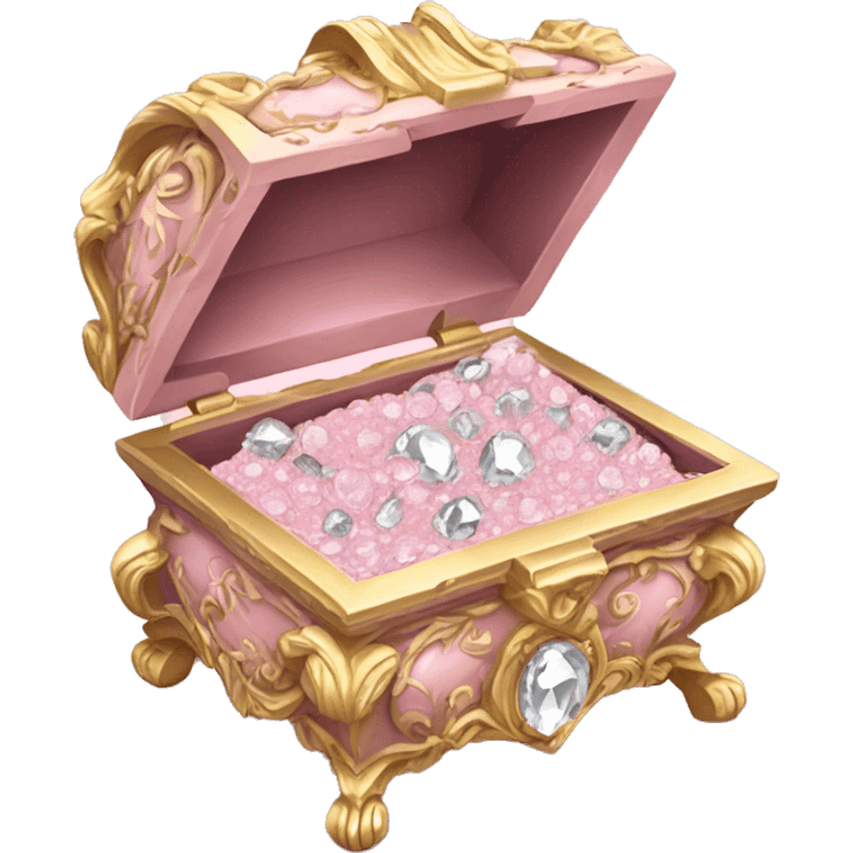 Pale pink Rococo open Treasure box filled with diamonds emoji