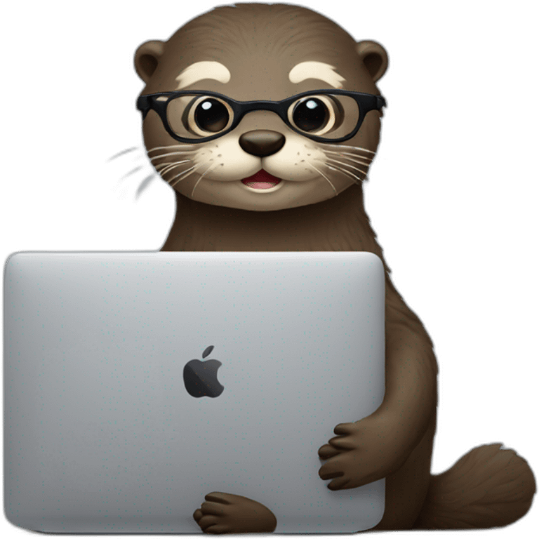 otter with glasses leaning against a pillow while taping on a macbook emoji