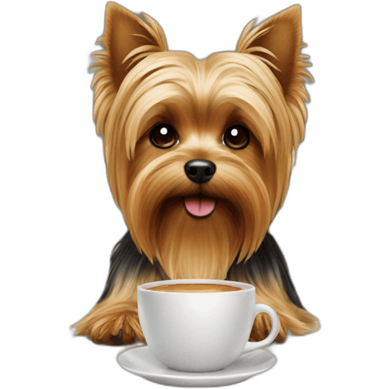 a yorkshire terrier at a table in a cafe emoji