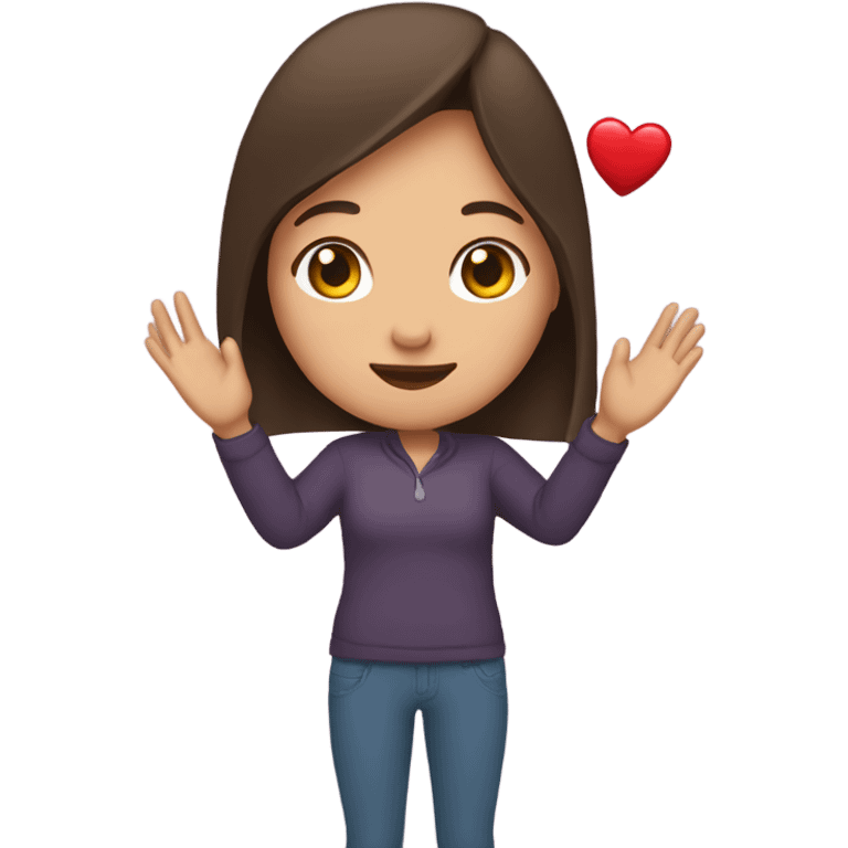 Brunette girl holding up heart hands  emoji