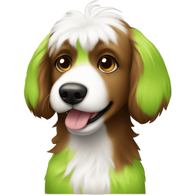 Brat brown and white fluffy dog in lime green  emoji