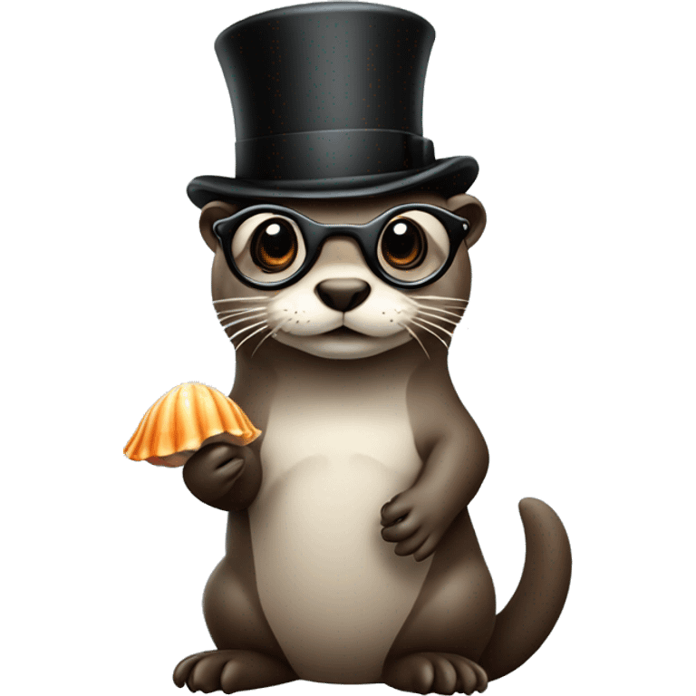 Otter with glasses and top hat holding sea shell  emoji