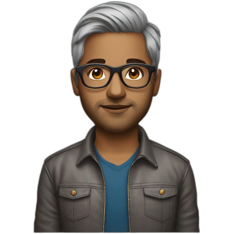 Indian dj with glasses short hair no moustache grey brown skin emoji