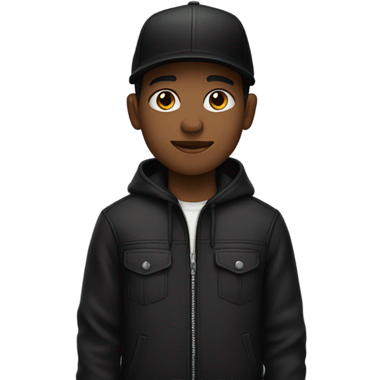 Black boy in black jacket atlas with Cap emoji