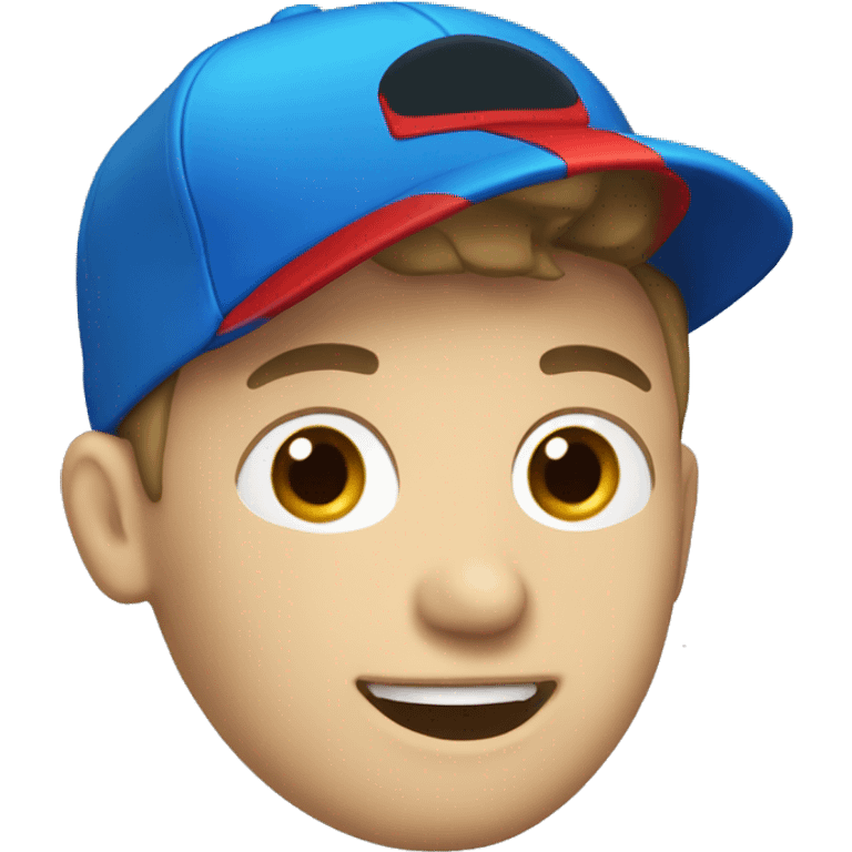 White boy with red cap with blue brim and a microphone emoji