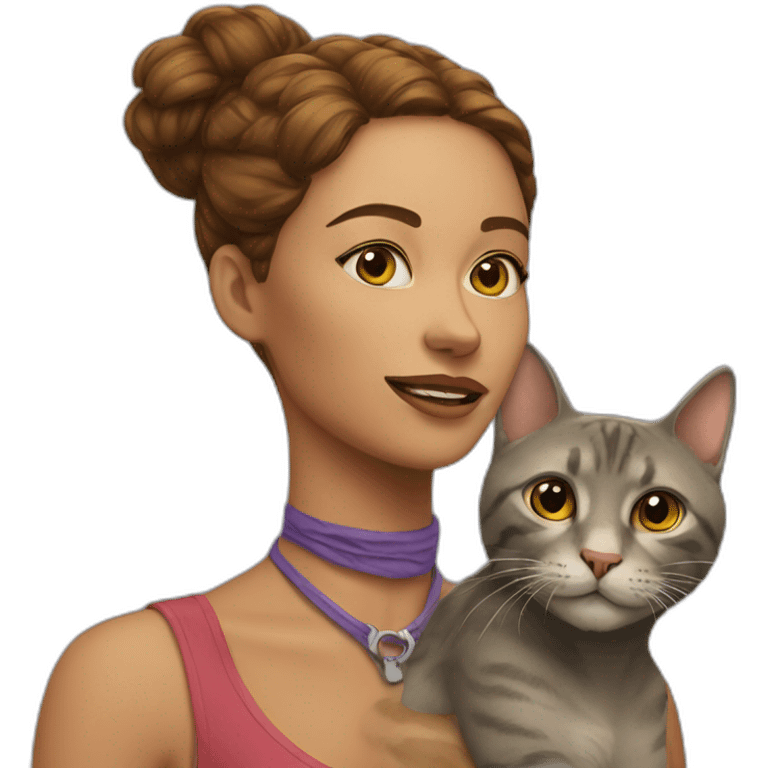 woman with alive cat on her neck emoji