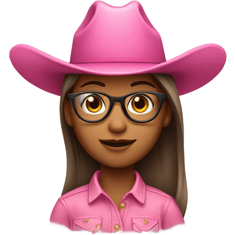 Girl with glasses wearing a pink cowboy hat emoji