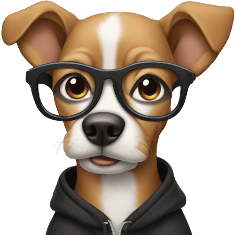 Dog with glasses wearing a black hoodie emoji