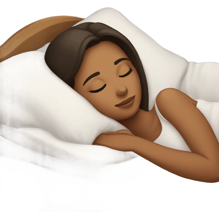 Brunette sleeping with long lashes in a bed emoji