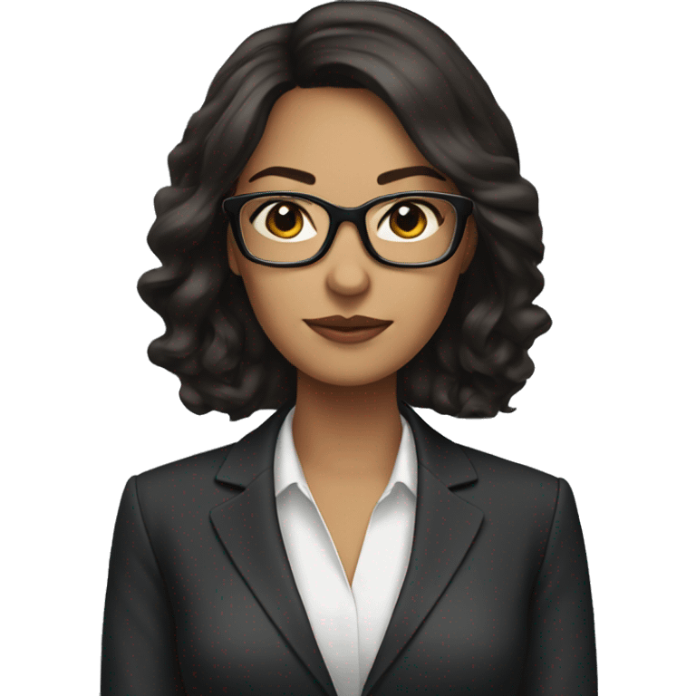 sophisticated brunette woman with glasses wearing a suit emoji