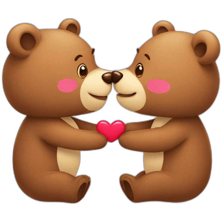 Female bear and male bear kissing, face only, with hearts above them emoji