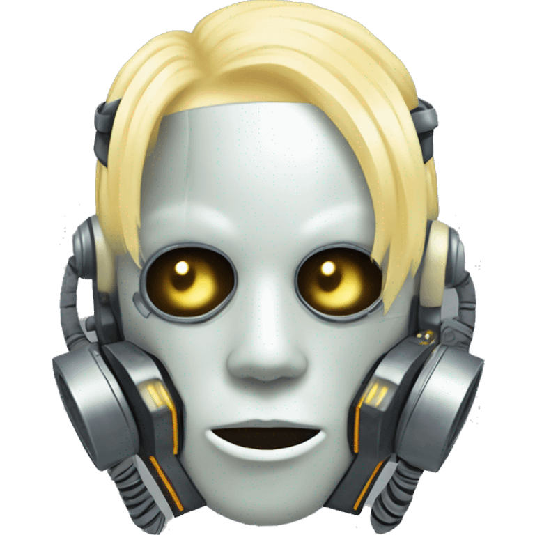 Pastel light yellow hair cyborg with silver respirator mask and circuits emoji