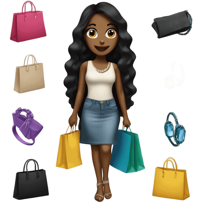 girl with long black hair with lots of designer shopping bags in her and a fat diamond engagement ring  emoji