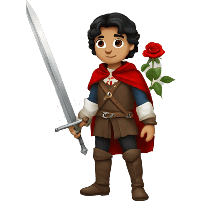 canela skin boy dark hair musketeer with red rose shoulder medieval cape and sword emoji