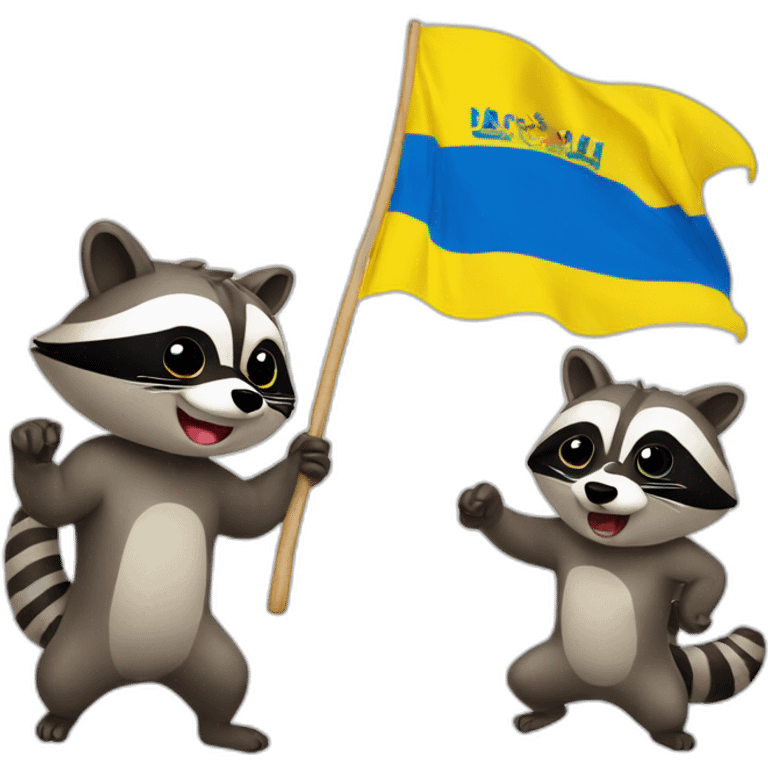 raccoon wrestling with a watermelon and the Ukrainian flag emoji