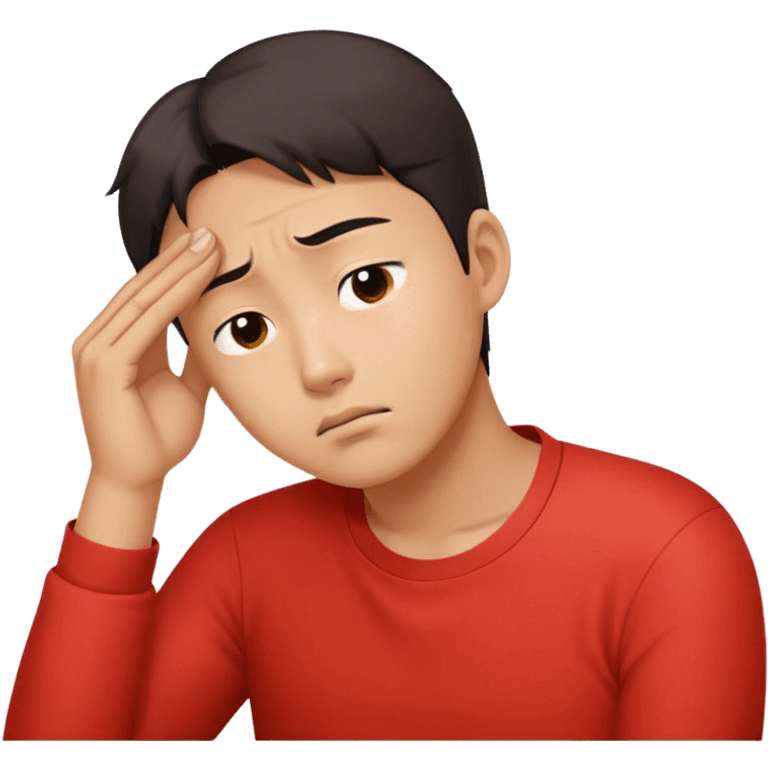 ### For Adobe Firefly:
A worried Korean man in a red shirt, resting his head on one hand. Emoji-style digital illustration with a plain white background and the letter "서" in orange. emoji