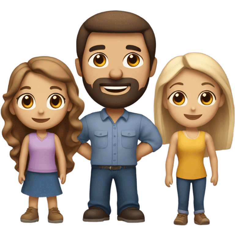 Puerto rican beard short brown hair  with blond long hair woman and brown long hair girl Family  emoji