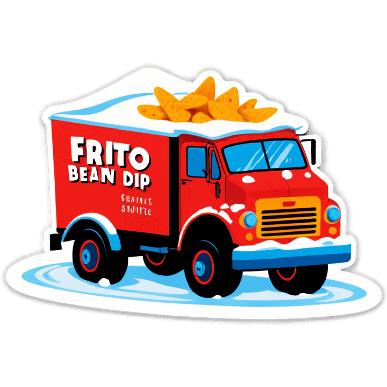 Frito bean dip truck driving on snowy roads emoji