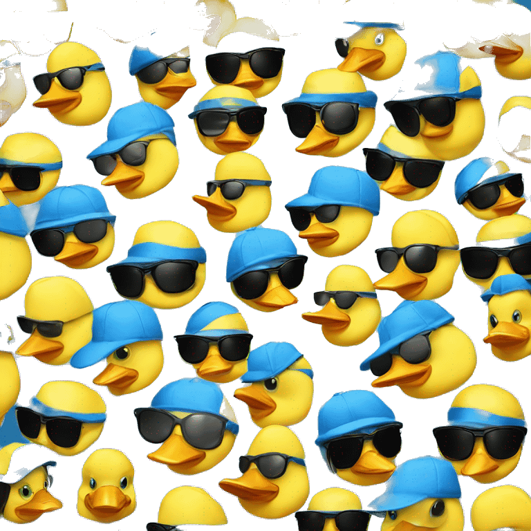 yello duck sunglasses wearing a blue cap emoji