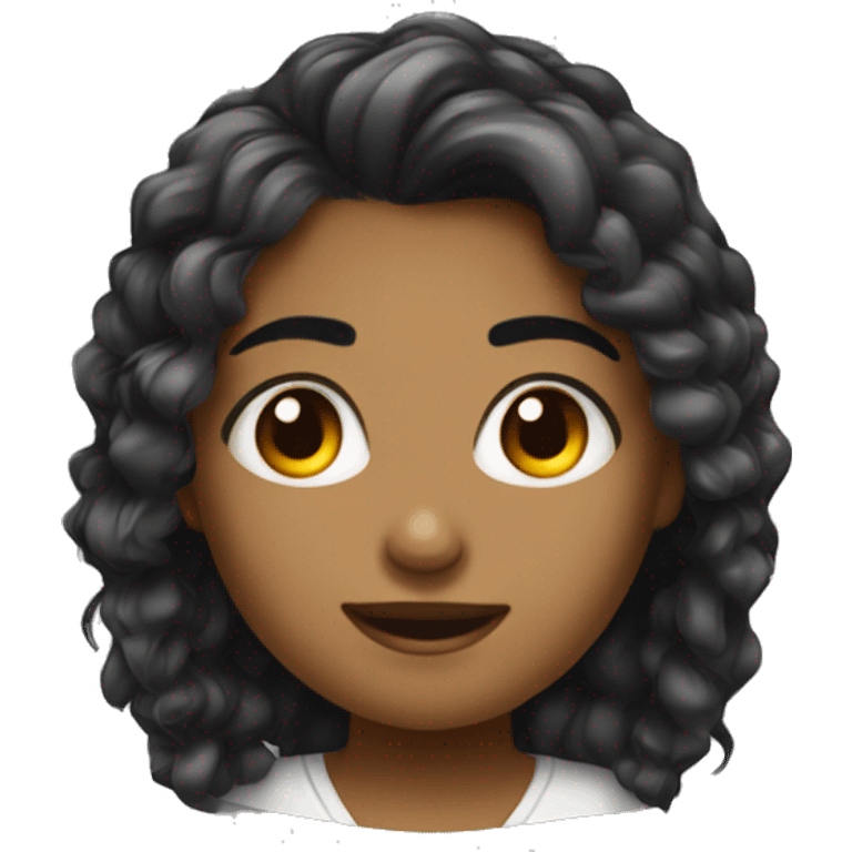 Menina de cabelo cacheado médio olhos pretos emoji