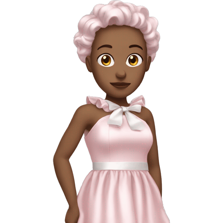 satin soft pink dress with ruffle and with ribbon in people white tone emoji