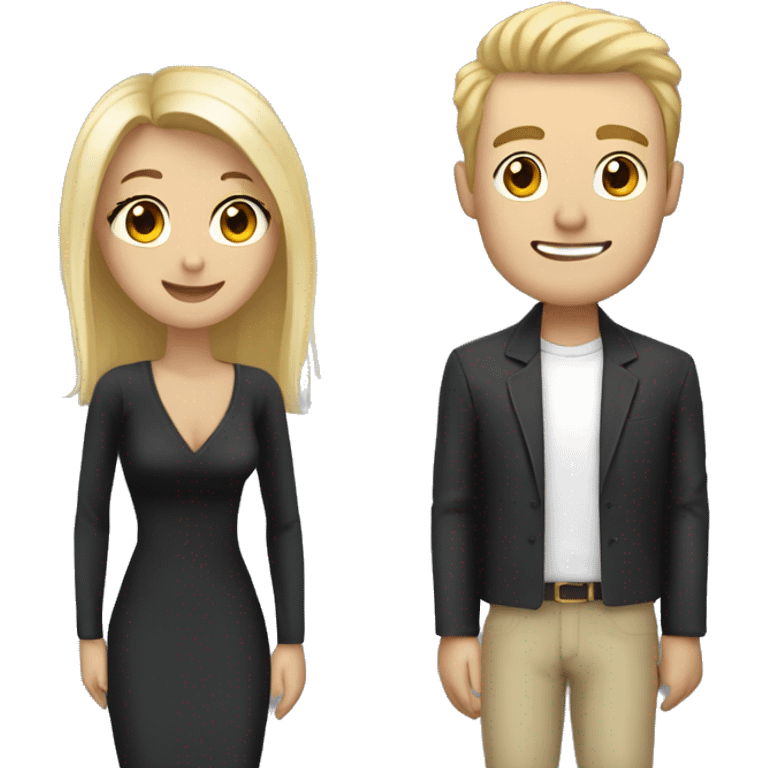 a couple of men and women the woman is white very pretty with blond hair the man is handsome taller than her with black hair emoji