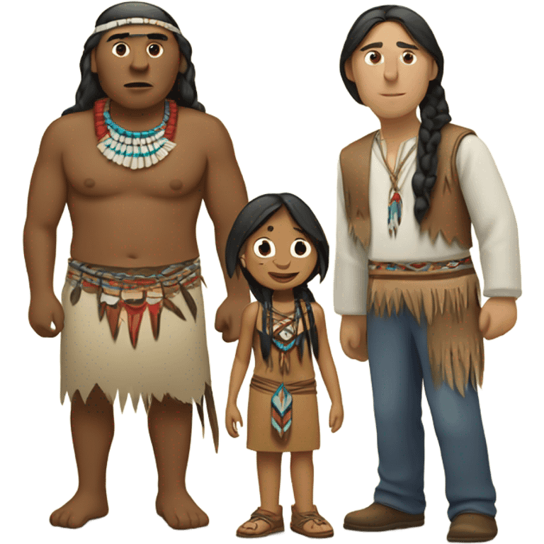 Native American woman with a Native American man and a white man emoji