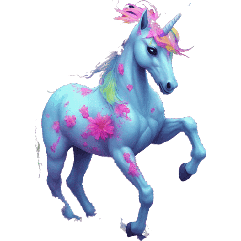 Zombie Pegasus unicorn psychedelic flowers floral groovy art neon rave raving emoji