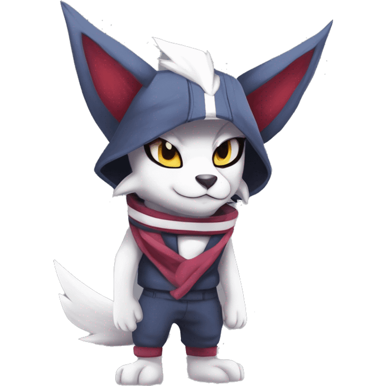 Cool Anthro Absol-Noibat-Zangoose-Lycanroc-Quilava-Litten-Sphynx-Pokémon with edgy stripes collar punk techwear cool fiddler-hat Full Body emoji