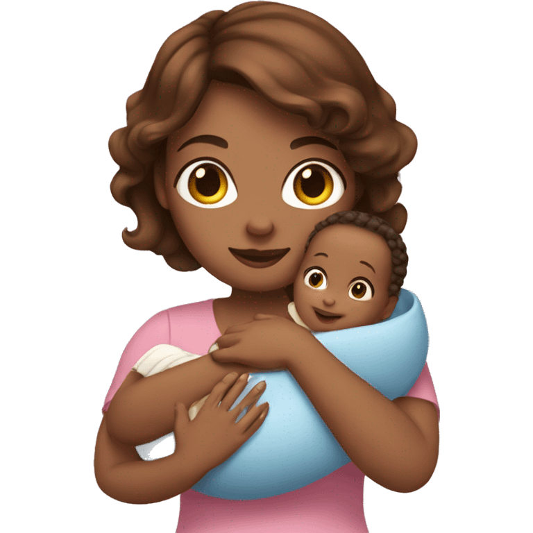 Woman with brown hair holding a baby girl emoji