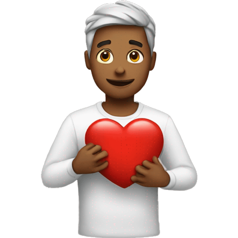 Guy holding a heart emoji