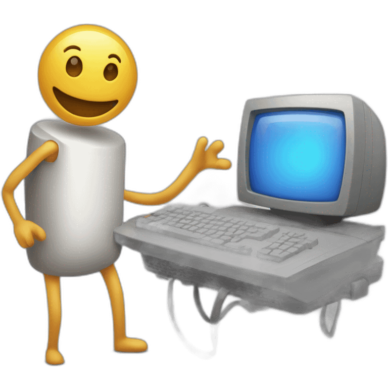 Anthropomorphic computer with arms and legs doing something random emoji