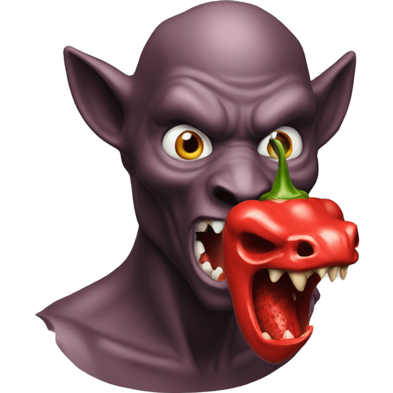 Bust shot of new Jersey devil holding hot pepper emoji