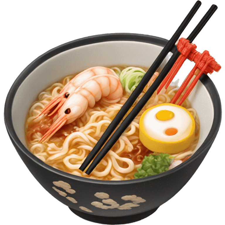 shrimp ramen bowl with pork and fishcake chopsticks  emoji