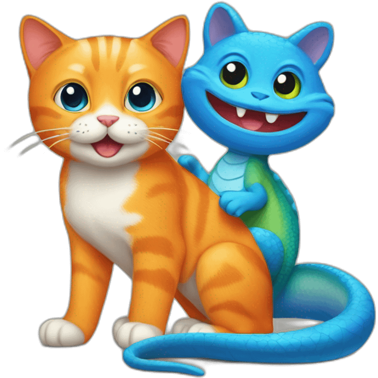 orange cat and a a blue lizard emoji