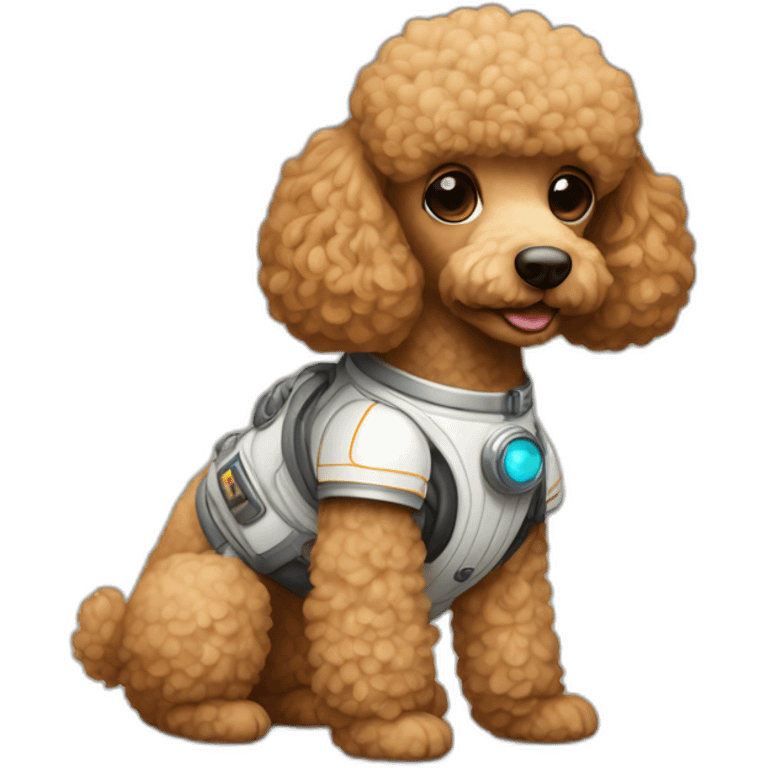 Light brown poodle seated with an spaceman suit emoji