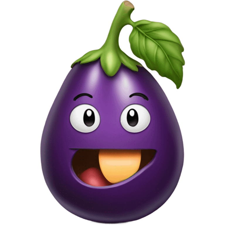 A eggplant eating a peach  emoji