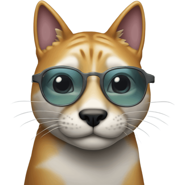 Tiburón con gafas y un gato gris con mucho pelo encima y con un arcoíris detrás  emoji