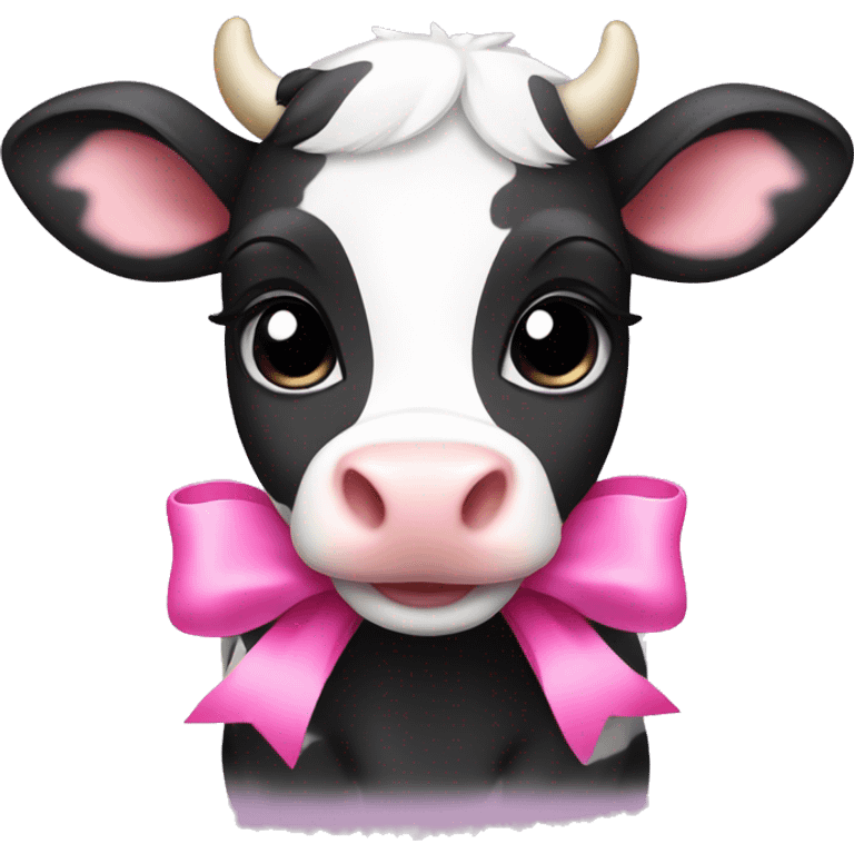 black and white baby cow with pink bow emoji