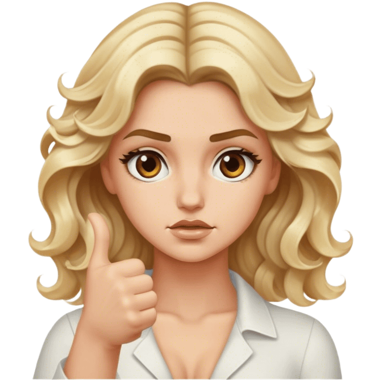 Luxury blonde model, brown eyes, wavy hair, thumbs down emoji