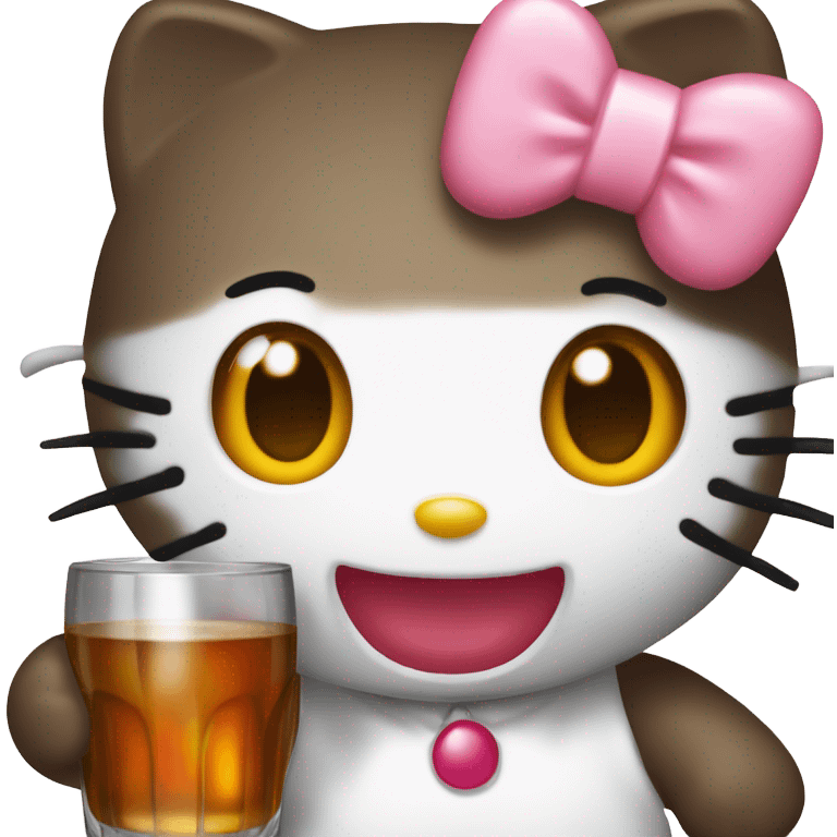 Hello Kitty, drinking Hennessy not full body emoji