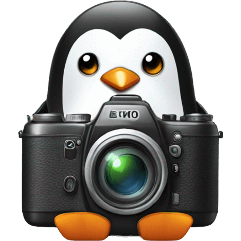 Cute penguin with camera emoji