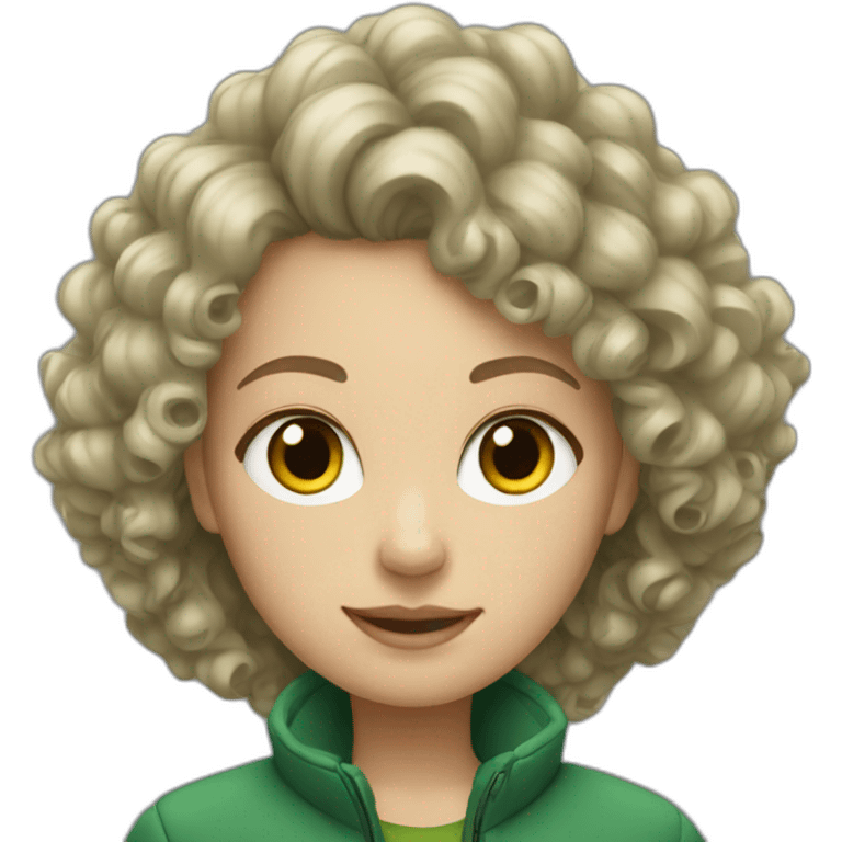 white girl with curly hair in green jacket emoji