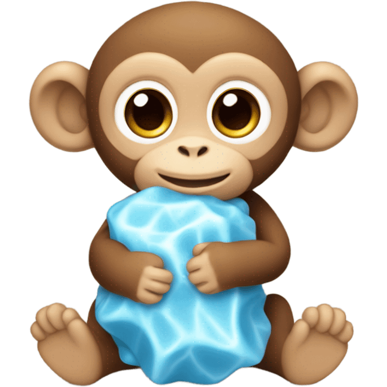 Light brown body, light blue eyes, baby monkey, jellycat stuffed animal emoji